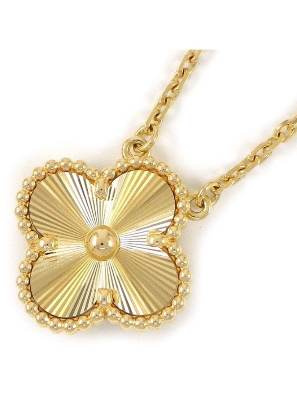 Van Cleef & Arpels Necklace Vintage Alhambra Guilloche 18K Yellow Gold Box Paper